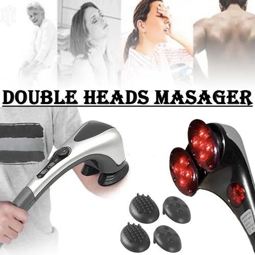 Branded Double Head Full Body Massager Machine Variable Speed Far Infrared | Electric Facial Deep Tissue Fitness Massage Stick – Head Neck Waist Leg Muscles Pain Relief Massage Hammer – Handheld Deep Tissue massager