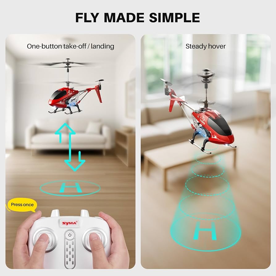 Remote Control Helicopter, S107H-E Aircraft with Altitude Hold, One Key take Off/Landing, 3.5 Channel, Gyro Stabilizer and High &Low Speed, LED Light for Indoor to Fly for Kids and Beginners(Red)