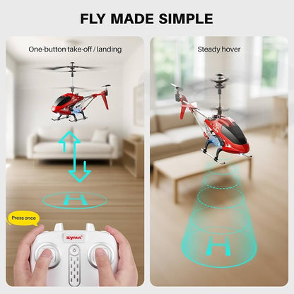 Remote Control Helicopter, S107H-E Aircraft with Altitude Hold, One Key take Off/Landing, 3.5 Channel, Gyro Stabilizer and High &Low Speed, LED Light for Indoor to Fly for Kids and Beginners(Red)