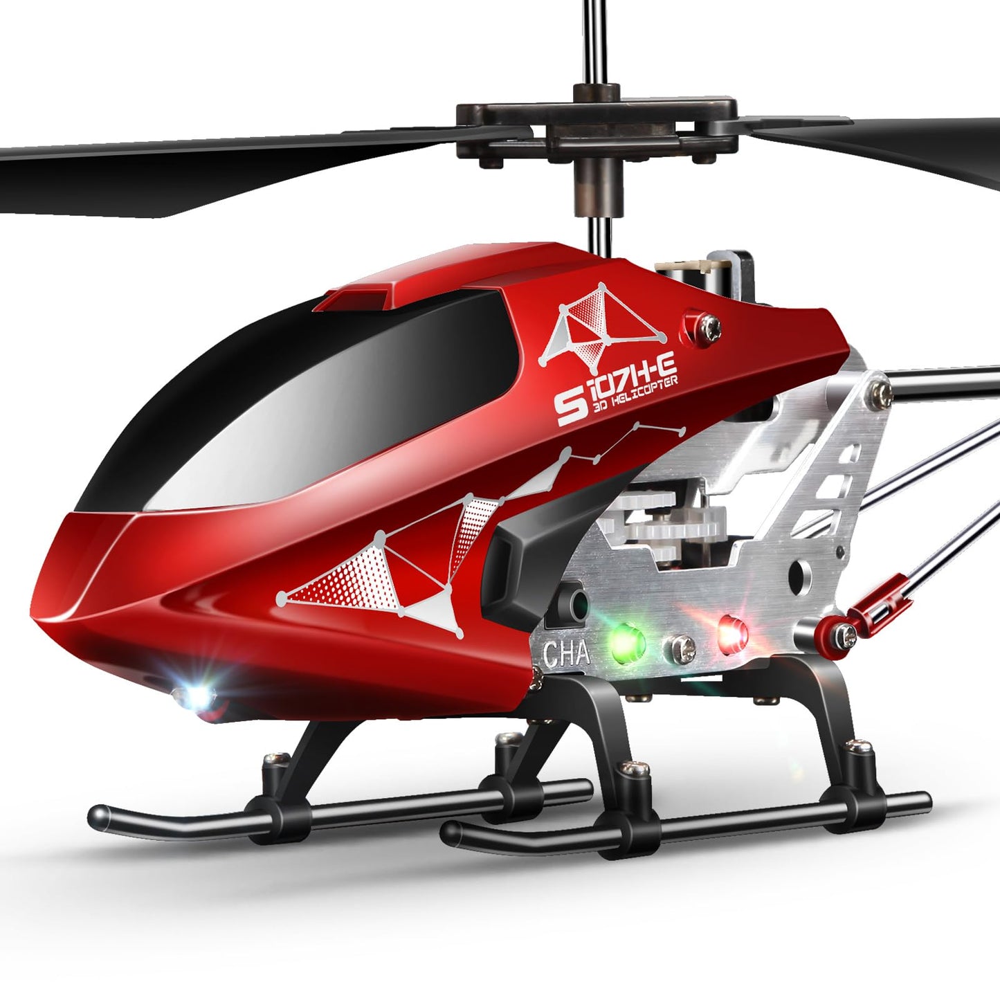 Remote Control Helicopter, S107H-E Aircraft with Altitude Hold, One Key take Off/Landing, 3.5 Channel, Gyro Stabilizer and High &Low Speed, LED Light for Indoor to Fly for Kids and Beginners(Red)