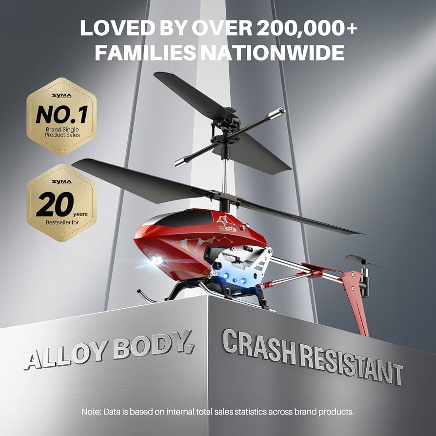 Remote Control Helicopter, S107H-E Aircraft with Altitude Hold, One Key take Off/Landing, 3.5 Channel, Gyro Stabilizer and High &Low Speed, LED Light for Indoor to Fly for Kids and Beginners(Red)