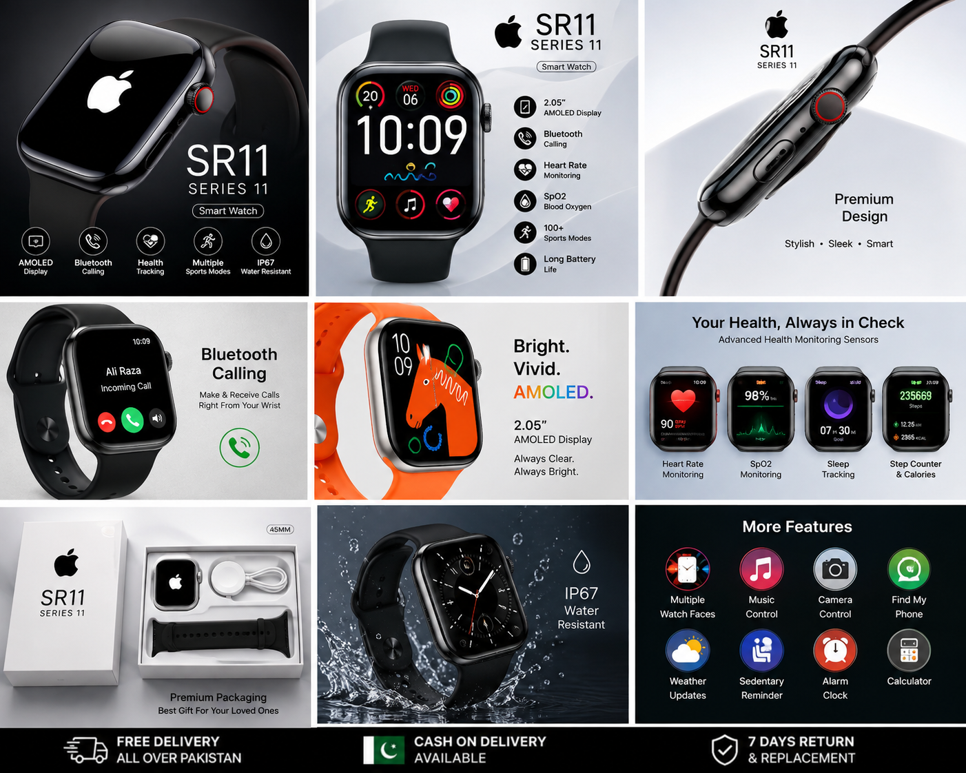 SR11 Series 11 Smart Watch (Apple-Style Design) – AMOLED Display, Bluetooth Calling, Health & Fitness Tracker