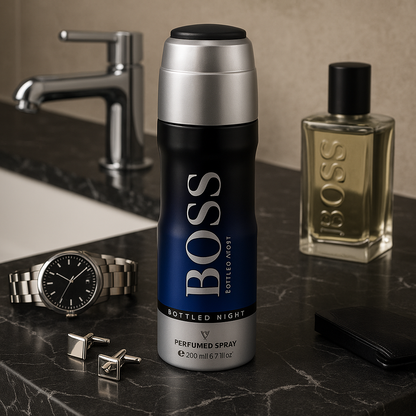 BOSS Bottled Night Perfumed Spray for Men (200ml) - بخاخ معطر بوس بوتلد نايت للرجال (200 مل)