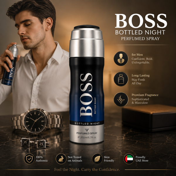 BOSS Bottled Night Perfumed Spray for Men (200ml) - بخاخ معطر بوس بوتلد نايت للرجال (200 مل)