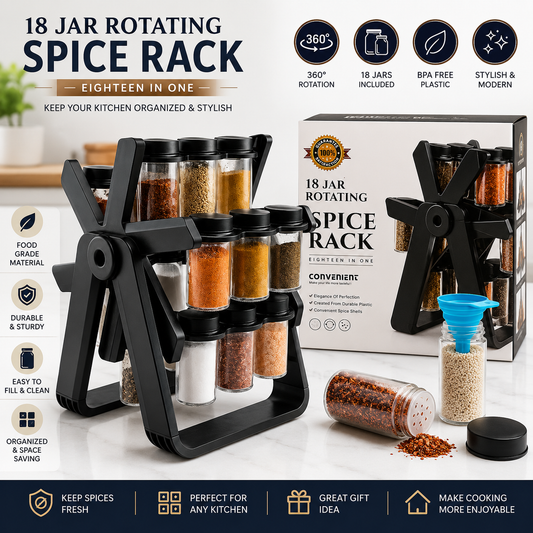 Spice Rack Organizer With 18 Spice Jars - منظم رف توابل مع 18 برطمان توابل