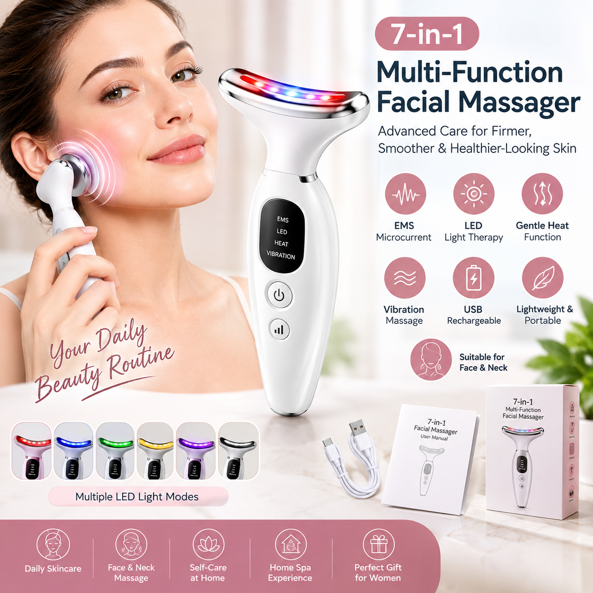 7-in-1 Multi-Function Facial Massager | جهاز تدليك الوجه متعدد الوظائف 7 في 1