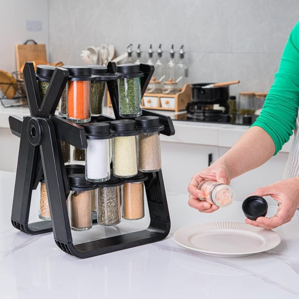 Spice Rack Organizer With 18 Spice Jars - منظم رف توابل مع 18 برطمان توابل