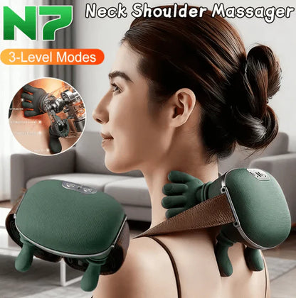 Premium Shoulder & Neck Massager استرخِ بعمق، في أي مكان وأي وقت. تدليك عميق بالحرارة اللطيفة لتخفيف التوتر والتصلب.